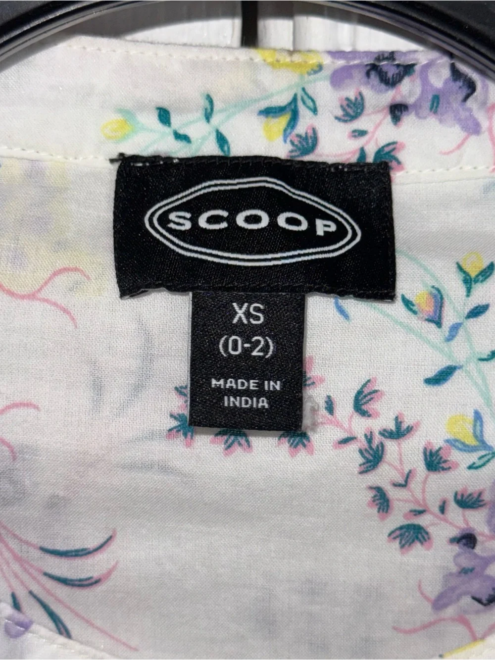 Scoop Womens XS Flowy Blouson Cotton Blouse White Purple Floral Long Sleeve Top - Picture 5 of 13